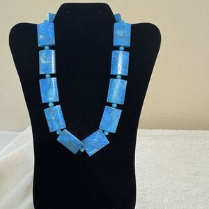 Bold Chunky Turquoise Howlite Statement Necklace Rectangle Slabs Toggle Clasp